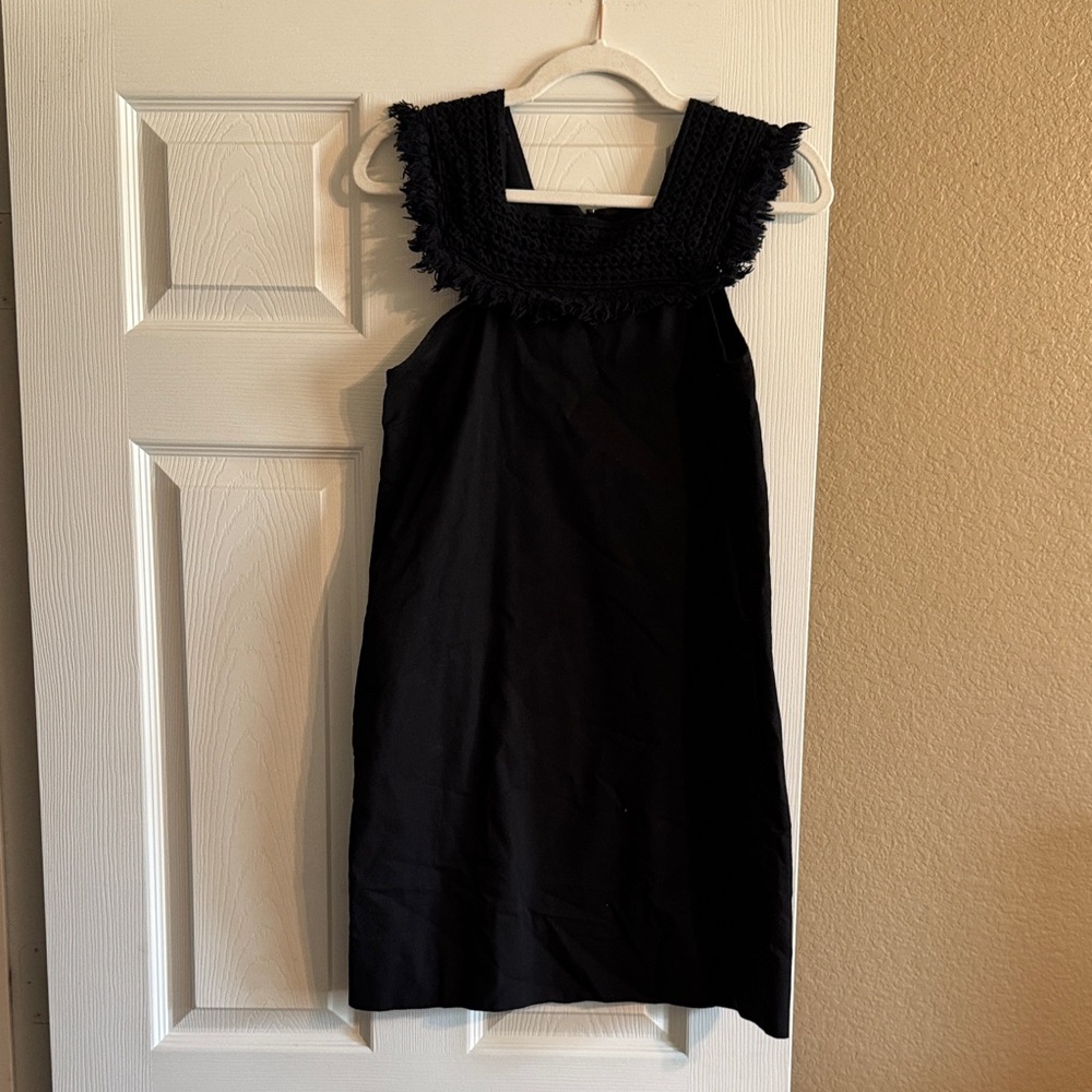 Madewell Black Fringed Neckline Mini Dress